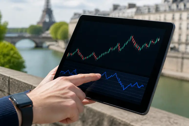 Analyse des signaux du RSI bourse sur un écran de tablette dans un contexte boursier.