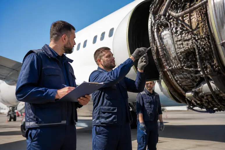 Mécaniciens croates en action, inspectant la flotte de Boeing 737-800 d'ETF Airways sur un tarmac ensoleillé.