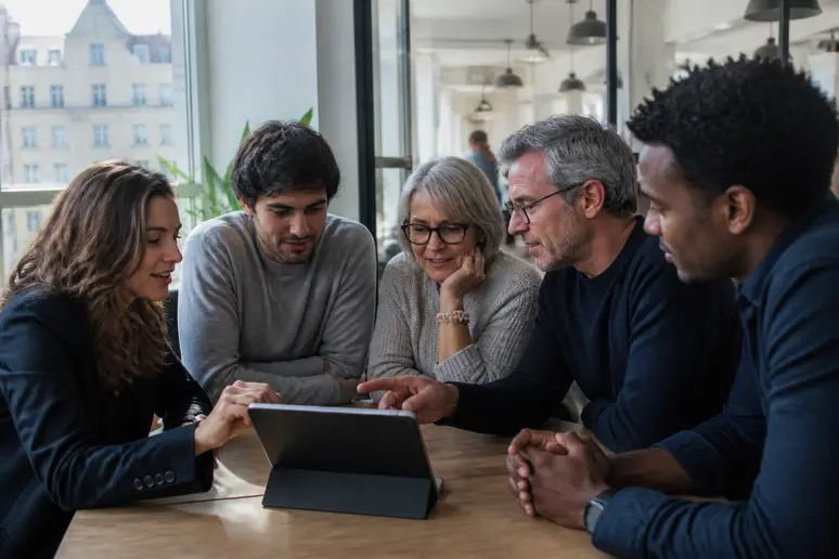 Investisseurs français discutent des opportunités et des risques liés aux ICO dans un espace de coworking lumineux à Paris.