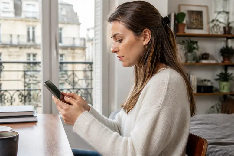 Jeune femme française naviguant sur OpenSea pour acheter un NFT avec son portefeuille MetaMask.