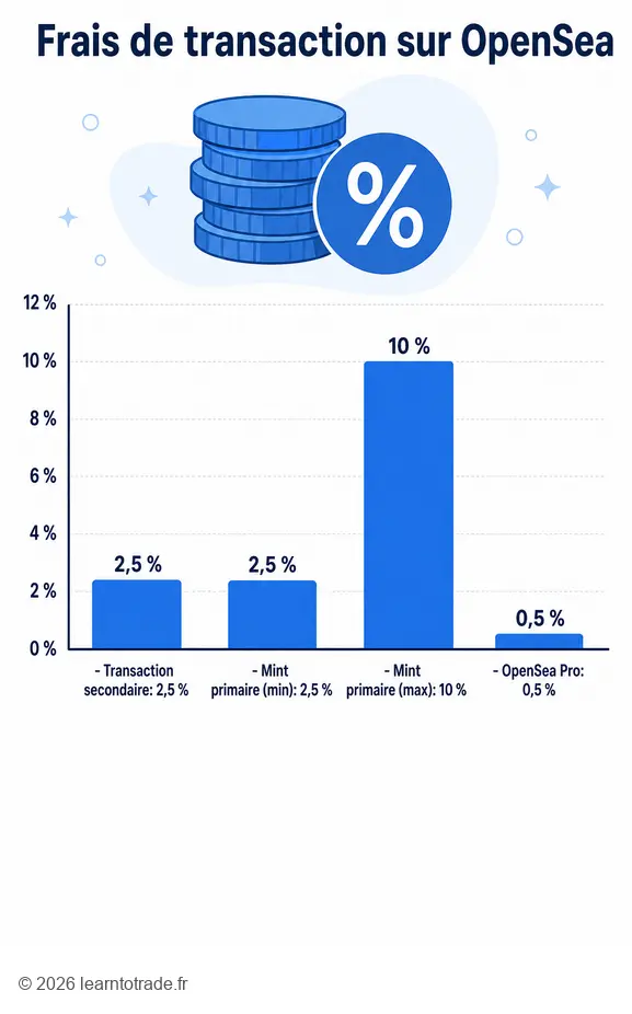 Comparaison des frais pour acheter un NFT sur OpenSea : transaction, mint et Pro.