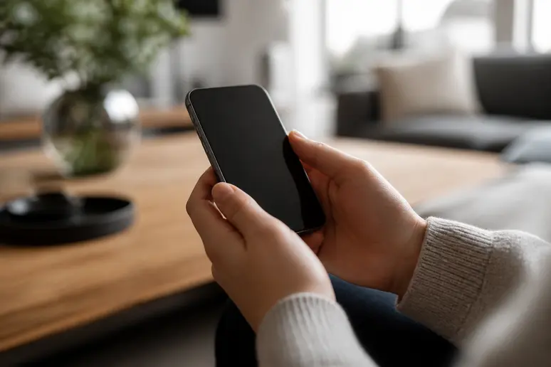 Investisseur consultant une application de courtage sur smartphone pour placer de l'argent en non coté