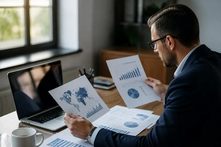 Investisseur analysant des graphiques boursiers et des données d'allocation d'actifs pour son compte-titres