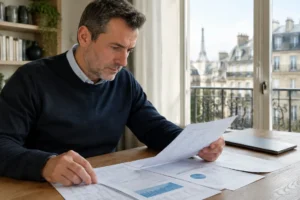 Investisseur analysant des documents financiers pour choisir une action de croissance adaptée