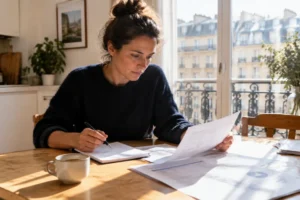 Un investisseur analyse des documents financiers à sa table pour choisir entre binance ou kraken.