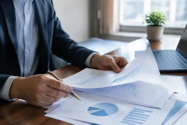 Personne consultant des documents administratifs relatifs au compte titre succession dans un bureau.