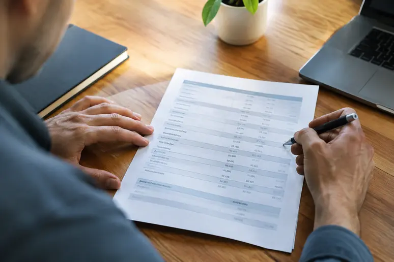 Examen minutieux d un relevé de frais pour pea en banque en ligne sur un bureau en bois