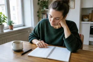 Un investisseur analyse ses notes sur papier avec un pea ordre limite pour optimiser ses placements boursiers.