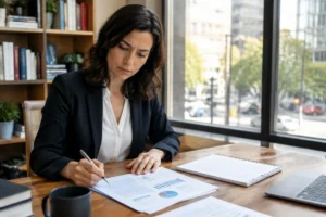 Analyste financier consultant des documents de travail avec un stable coin euro pour la gestion des risques